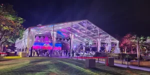 Transparent frame tent night view